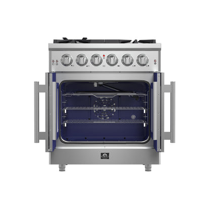 Forno Massimo 30-Inch Freestanding French Door Gas Range, 4 Burners, Convection Oven, Energy Efficient - Forno Appliances