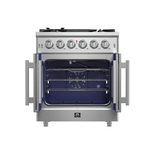 Forno Massimo 30-Inch Freestanding French Door Gas Range, 4 Burners, Convection Oven, Energy Efficient - Forno Appliances