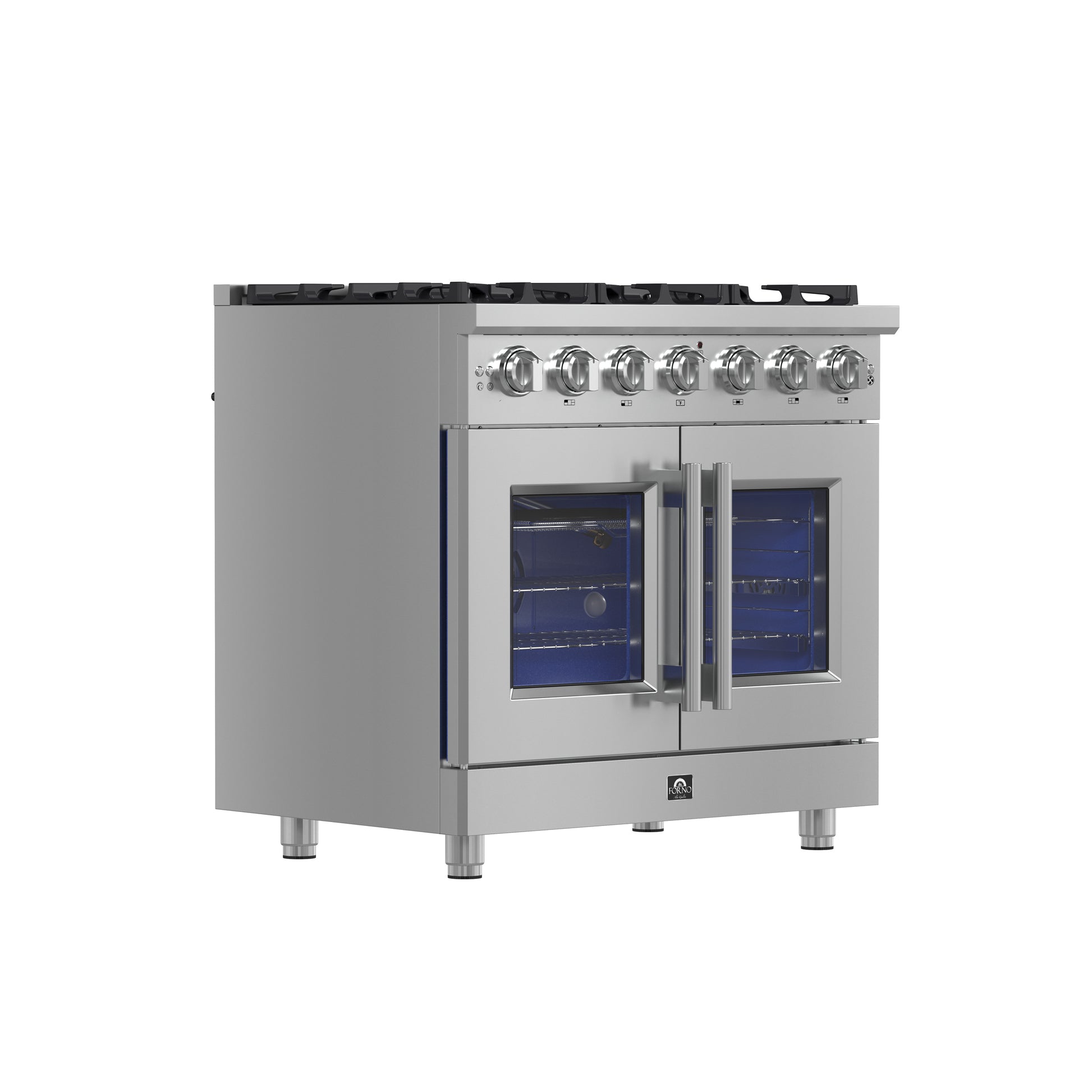 Forno Massimo cuisinière à gaz indépendante à portes françaises de 36 po, 6 brûleurs, four à convection, écoénergétique - Forno Appliances