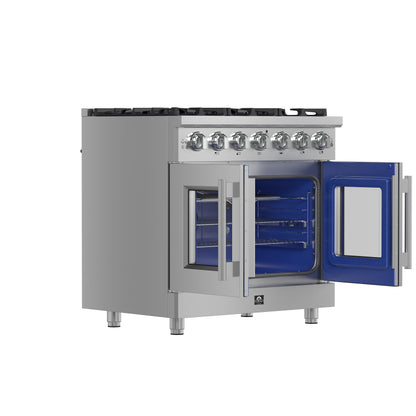 Cuisinière à gaz Forno Massimo 36 pouces, indépendante, avec portes françaises, 6 brûleurs, four à convection, écoénergétique - Forno Appliances