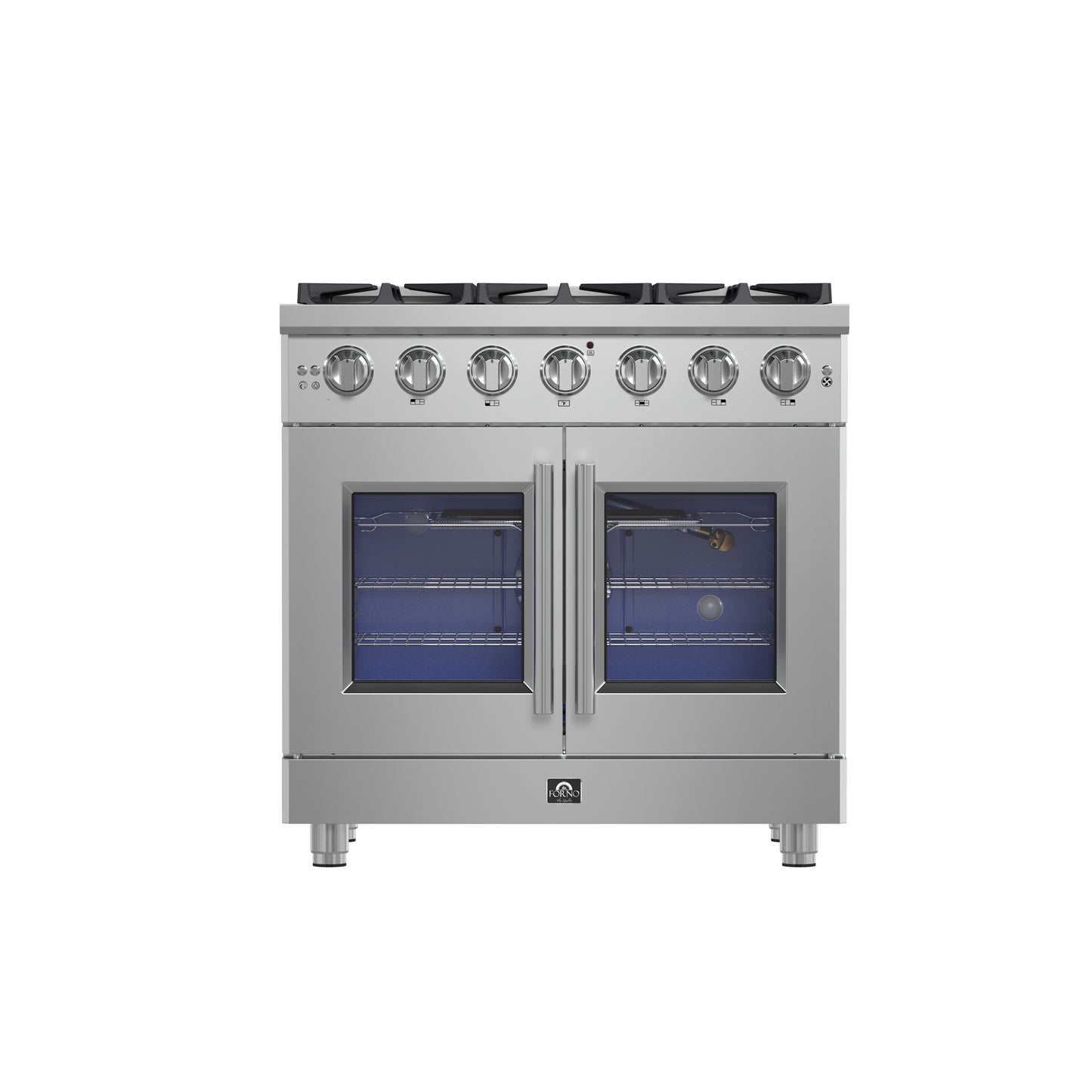 Forno Massimo cuisinière à gaz indépendante à double porte française de 36 po, 6 brûleurs, four à convection, économe en énergie - Forno Appliances