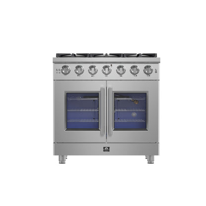 Forno Massimo cuisinière à gaz indépendante à double porte française de 36 po, 6 brûleurs, four à convection, économe en énergie - Forno Appliances