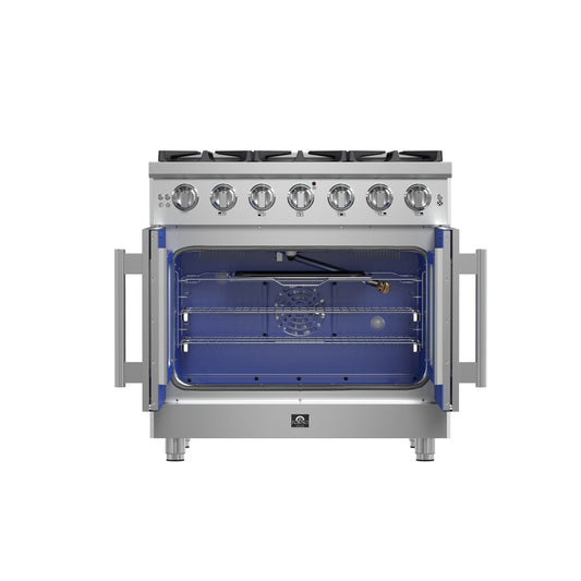 Forno Massimo 36-Inch Freestanding French Door Gas Range, 6 Burners, Convection Oven, Energy Efficient - Forno Appliances