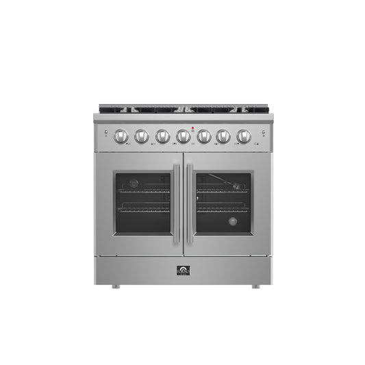 Forno Galiano 36-Inch Freestanding French Door Gas Range, 6 Burners, Convection Oven, Energy Efficient - Forno Appliances