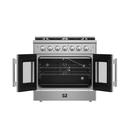 Forno Galiano 36-Inch Freestanding French Door Gas Range, 6 Burners, Convection Oven, Energy Efficient - Forno Appliances