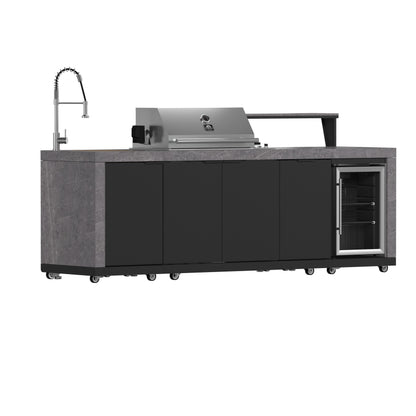 Forno Rimini Outdoor Kitchen 30" BBQ 62,600 BTU, 3 Burners with Sear & Rotisserie, 2.4 cu.ft. Beverage Center, Stainless Steel Sink, Black Cabinets & Gray Sintered Stone Countertop - Forno Appliances