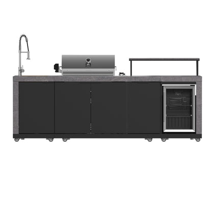 Forno Rimini Outdoor Kitchen 30" BBQ 62,600 BTU, 3 Burners with Sear & Rotisserie, 2.4 cu.ft. Beverage Center, Stainless Steel Sink, Black Cabinets & Gray Sintered Stone Countertop - Forno Appliances