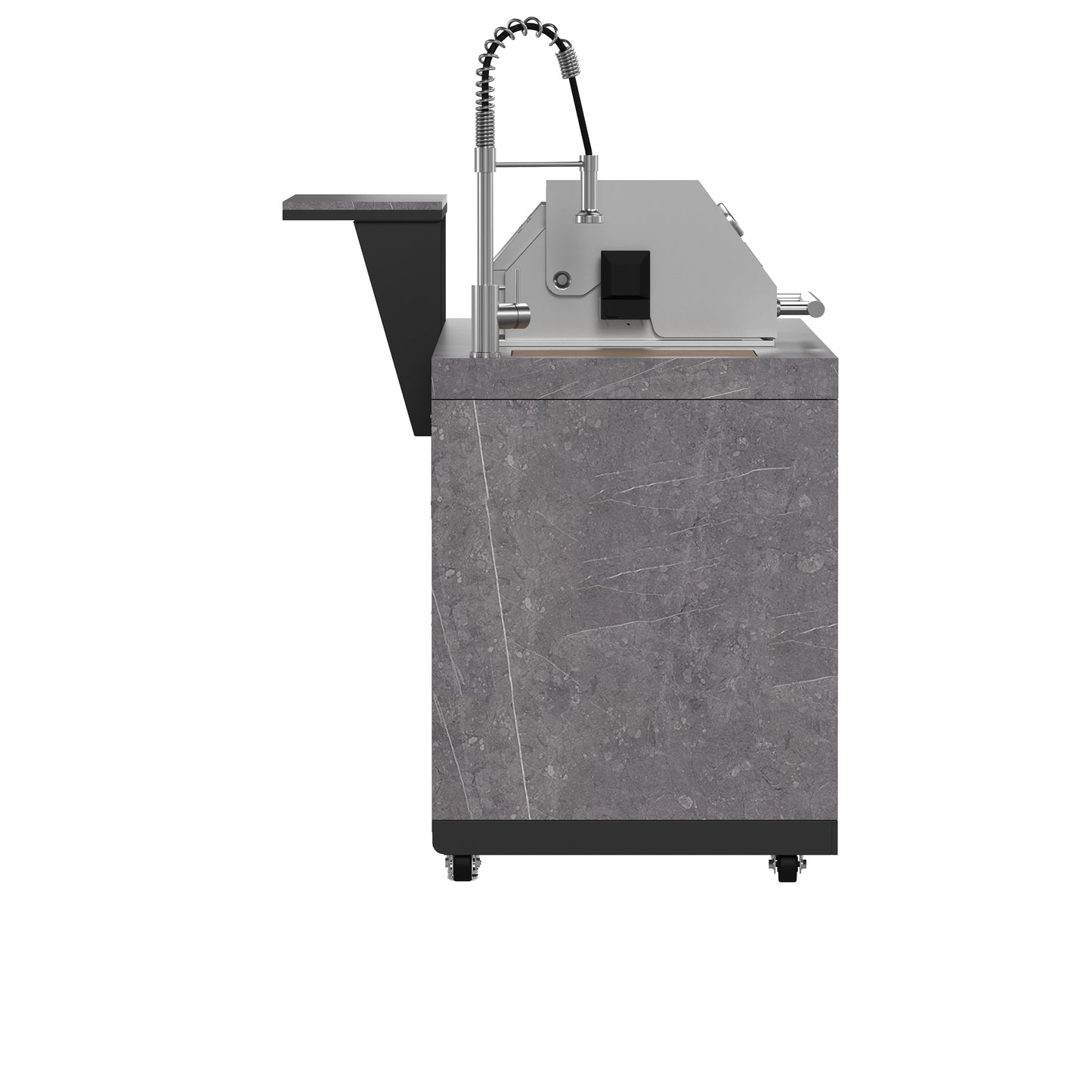 Forno Rimini Outdoor Kitchen 30" BBQ 62,600 BTU, 3 Burners with Sear & Rotisserie, 2.4 cu.ft. Beverage Center, Stainless Steel Sink, Black Cabinets & Gray Sintered Stone Countertop - Forno Appliances