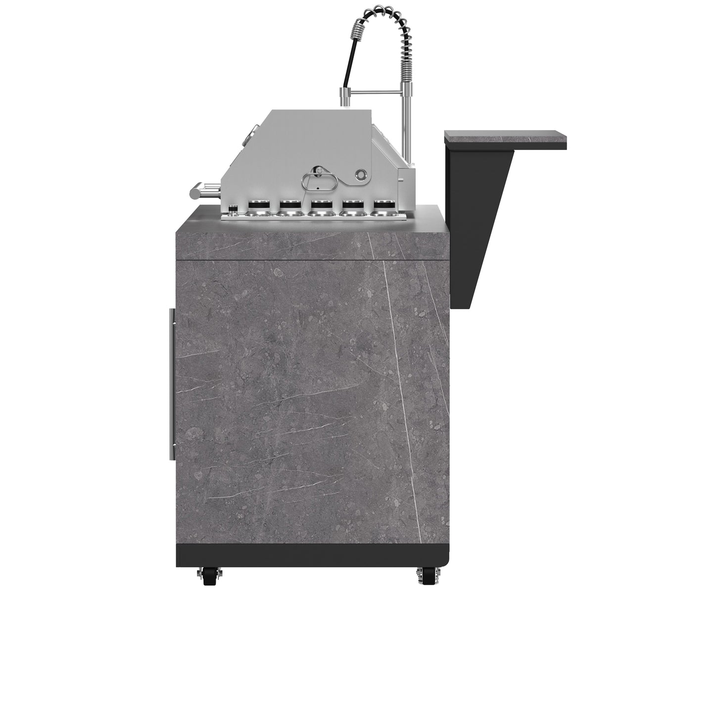 Forno Rimini Outdoor Kitchen 30" BBQ 62,600 BTU, 3 Burners with Sear & Rotisserie, 2.4 cu.ft. Beverage Center, Stainless Steel Sink, Black Cabinets & Gray Sintered Stone Countertop - Forno Appliances