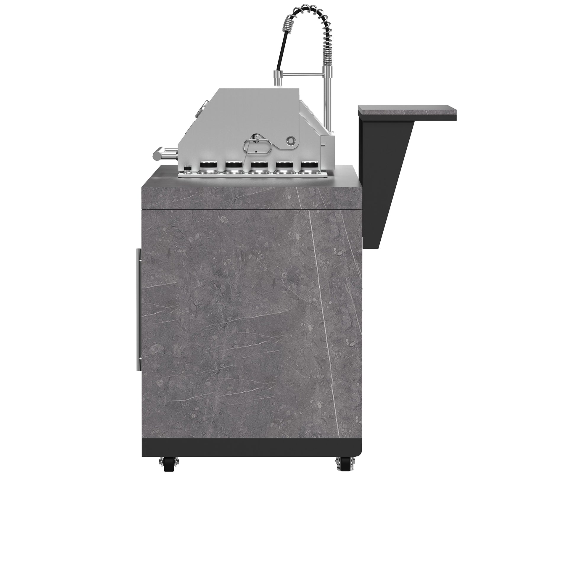 Forno Rimini Outdoor Kitchen 30" BBQ 62,600 BTU, 3 Burners with Sear & Rotisserie, 2.4 cu.ft. Beverage Center, Stainless Steel Sink, Black Cabinets & Gray Sintered Stone Countertop - Forno Appliances