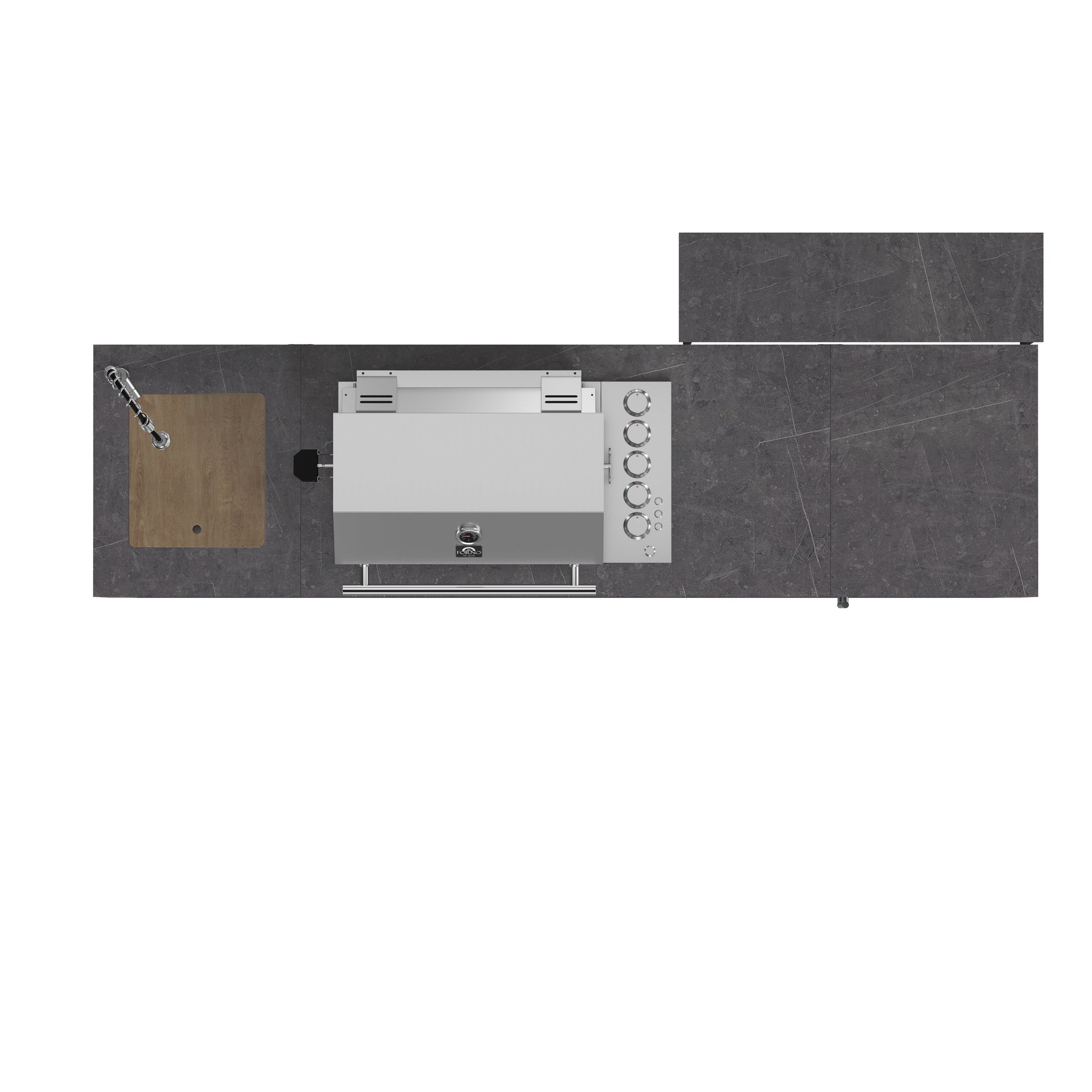 Forno Rimini Outdoor Kitchen 30" BBQ 62,600 BTU, 3 Burners with Sear & Rotisserie, 2.4 cu.ft. Beverage Center, Stainless Steel Sink, Black Cabinets & Gray Sintered Stone Countertop - Forno Appliances