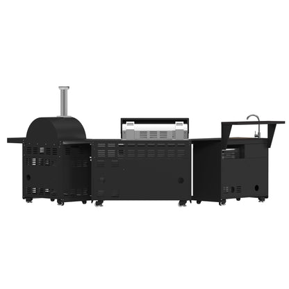 Forno All’Aperto 87,600 BTU Outdoor Kitchen, 4 Burners, Infrared Burners, Side Burner, Black Sintered Stone Countertops, Gas Pizza Oven, Sink Module, Bar & Beverage Center - Forno Appliances