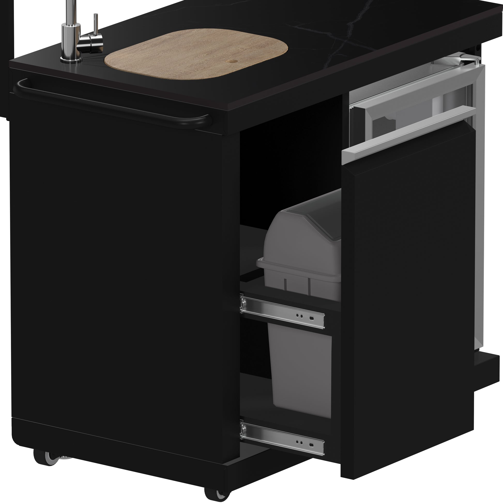 Forno All’Aperto 87,600 BTU Outdoor Kitchen, 4 Burners, Infrared Burners, Side Burner, Black Sintered Stone Countertops, Gas Pizza Oven, Sink Module, Bar & Beverage Center - Forno Appliances