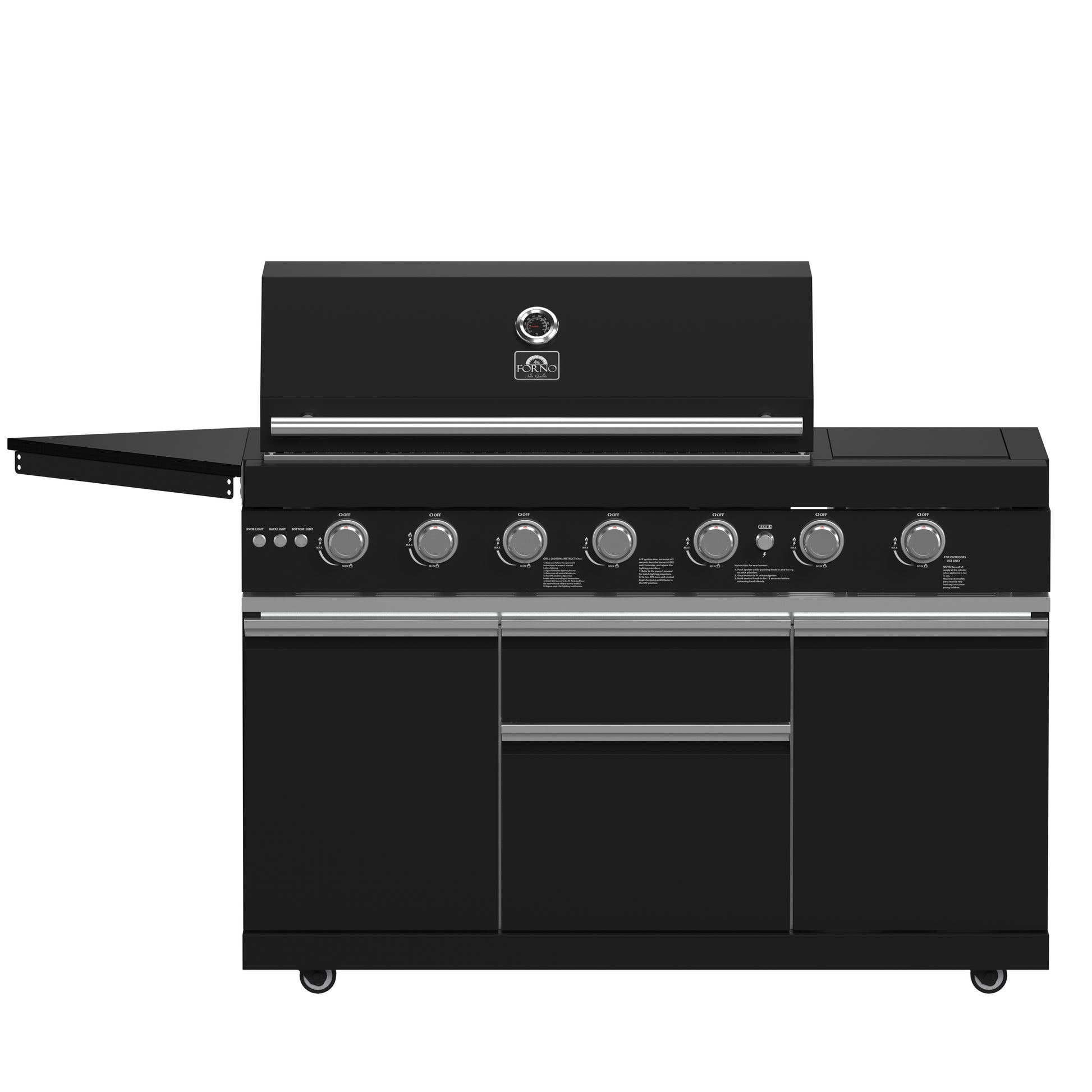 Forno All’Aperto 87,600 BTU Outdoor Kitchen, 4 Burners, Infrared Burners, Side Burner, Black Sintered Stone Countertops, Gas Pizza Oven, Sink Module, Bar & Beverage Center - Forno Appliances