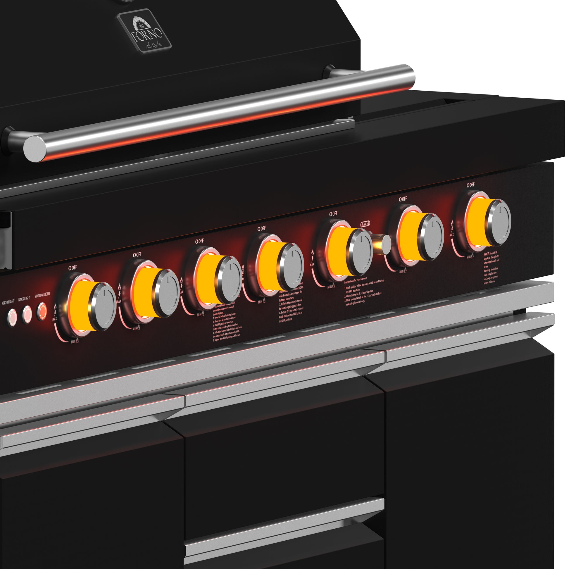 Forno All’Aperto 87,600 BTU Outdoor Kitchen, 4 Burners, Infrared Burners, Side Burner, Black Sintered Stone Countertops, Gas Pizza Oven, Sink Module, Bar & Beverage Center - Forno Appliances
