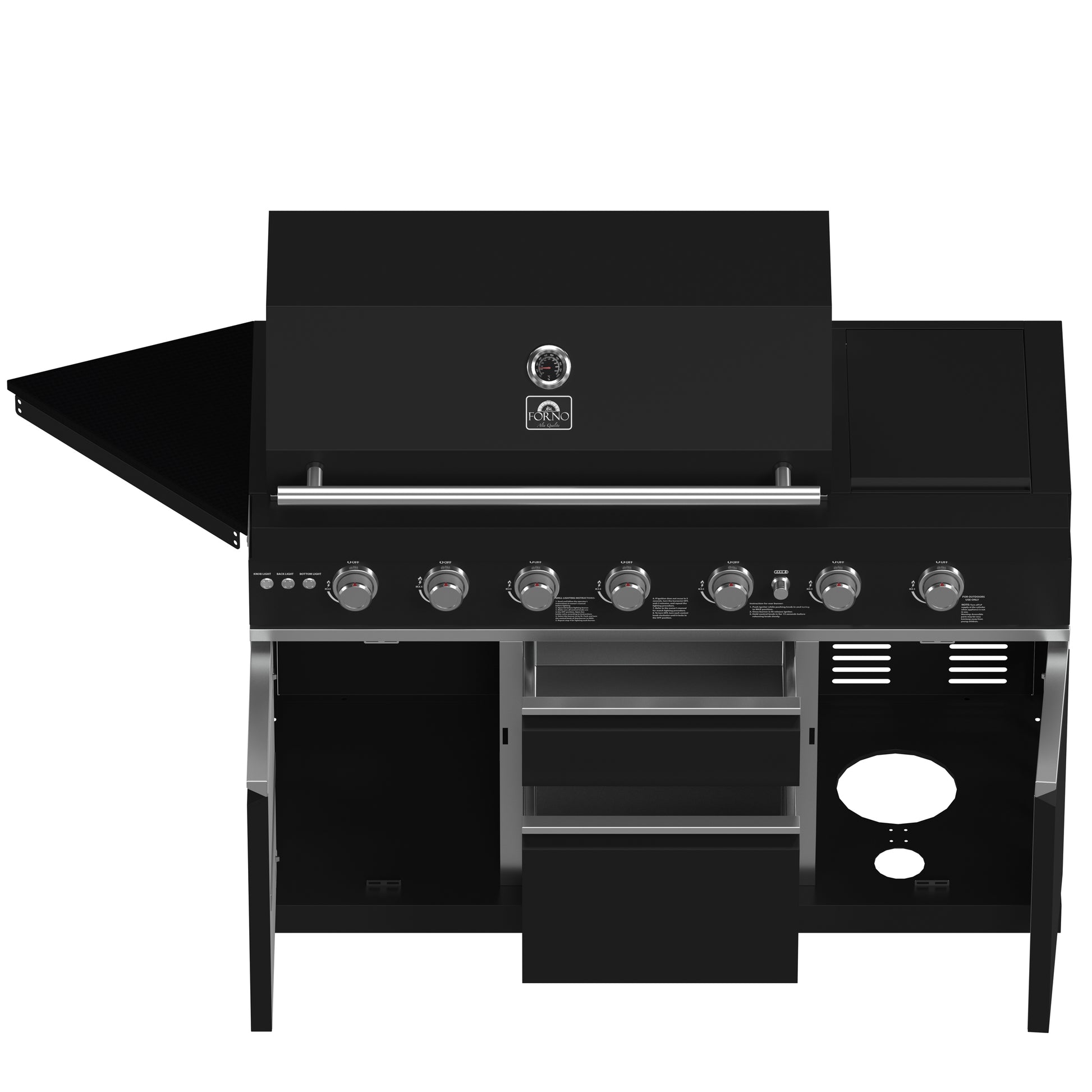 Forno All’Aperto 87,600 BTU Outdoor Kitchen, 4 Burners, Infrared Burners, Side Burner, Black Sintered Stone Countertops, Gas Pizza Oven, Sink Module, Bar & Beverage Center - Forno Appliances