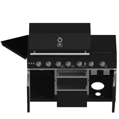Forno All’Aperto 87,600 BTU Outdoor Kitchen, 4 Burners, Infrared Burners, Side Burner, Black Sintered Stone Countertops, Gas Pizza Oven, Sink Module, Bar & Beverage Center - Forno Appliances