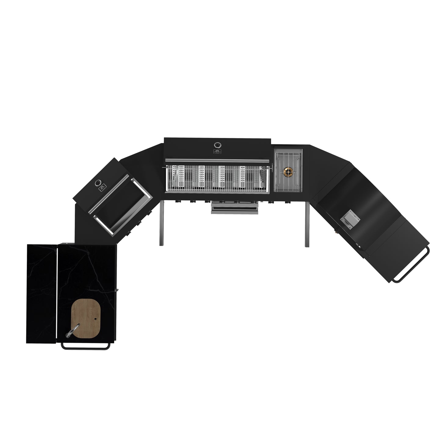 Forno All’Aperto 99,600 BTU Outdoor Kitchen, 5 Burners, Infrared Burners, Side Burner, Black Sintered Stone Countertops, Gas Pizza Oven, Sink Module, Bar & Beverage Center - Forno Appliances