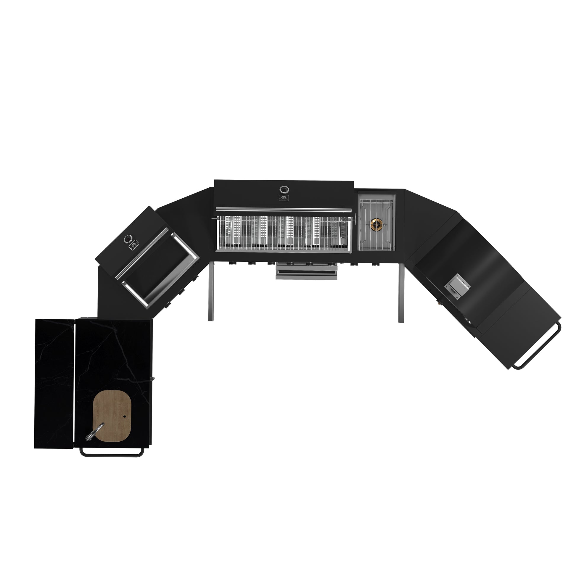 Forno All’Aperto 99,600 BTU Outdoor Kitchen, 5 Burners, Infrared Burners, Side Burner, Black Sintered Stone Countertops, Gas Pizza Oven, Sink Module, Bar & Beverage Center - Forno Appliances