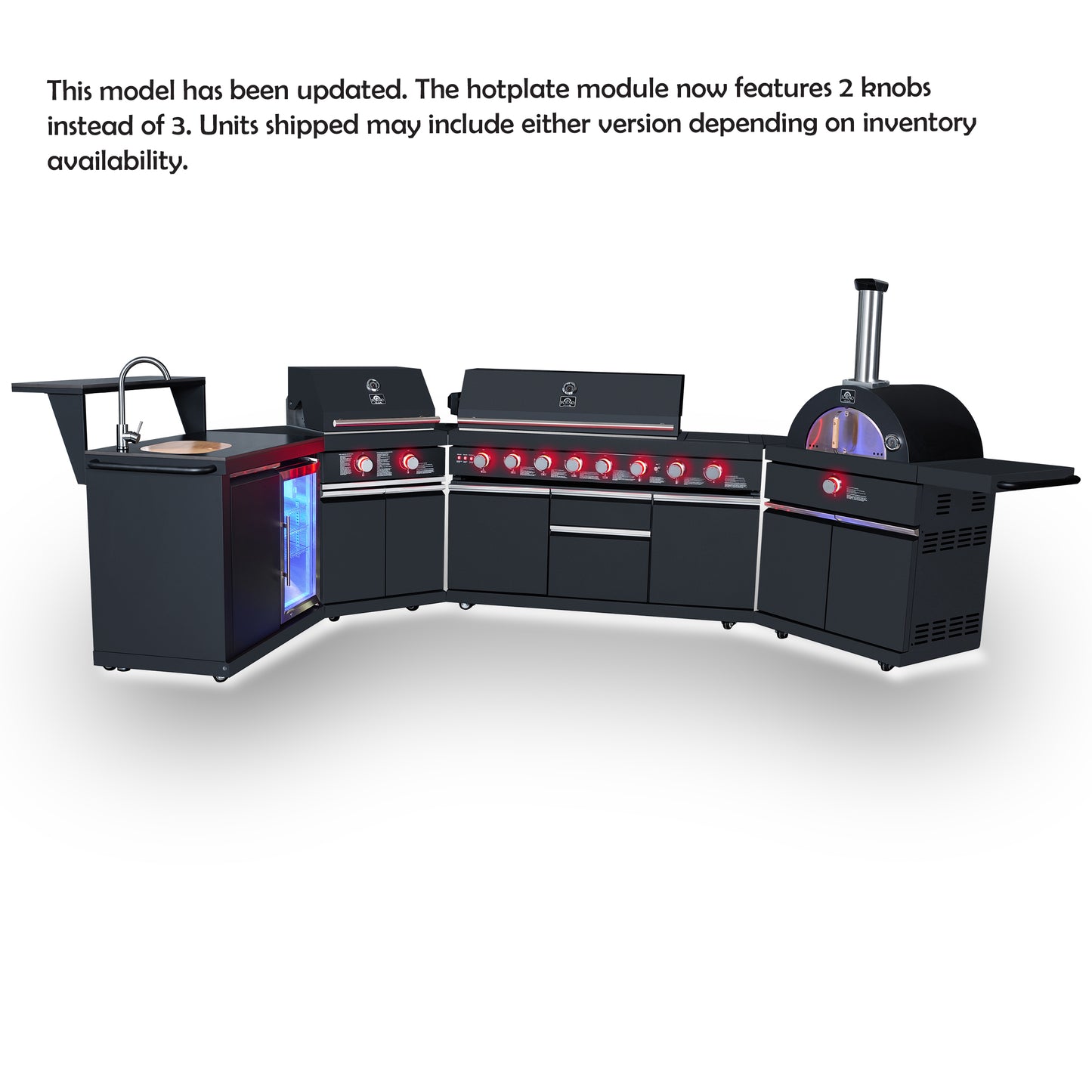 Forno All’Aperto 99,600 BTU Outdoor Kitchen, 5 Burners, Infrared Burners, Side Burner, Black Sintered Stone Countertops, Gas Pizza Oven, Sink Module, Bar & Beverage Center - Forno Appliances