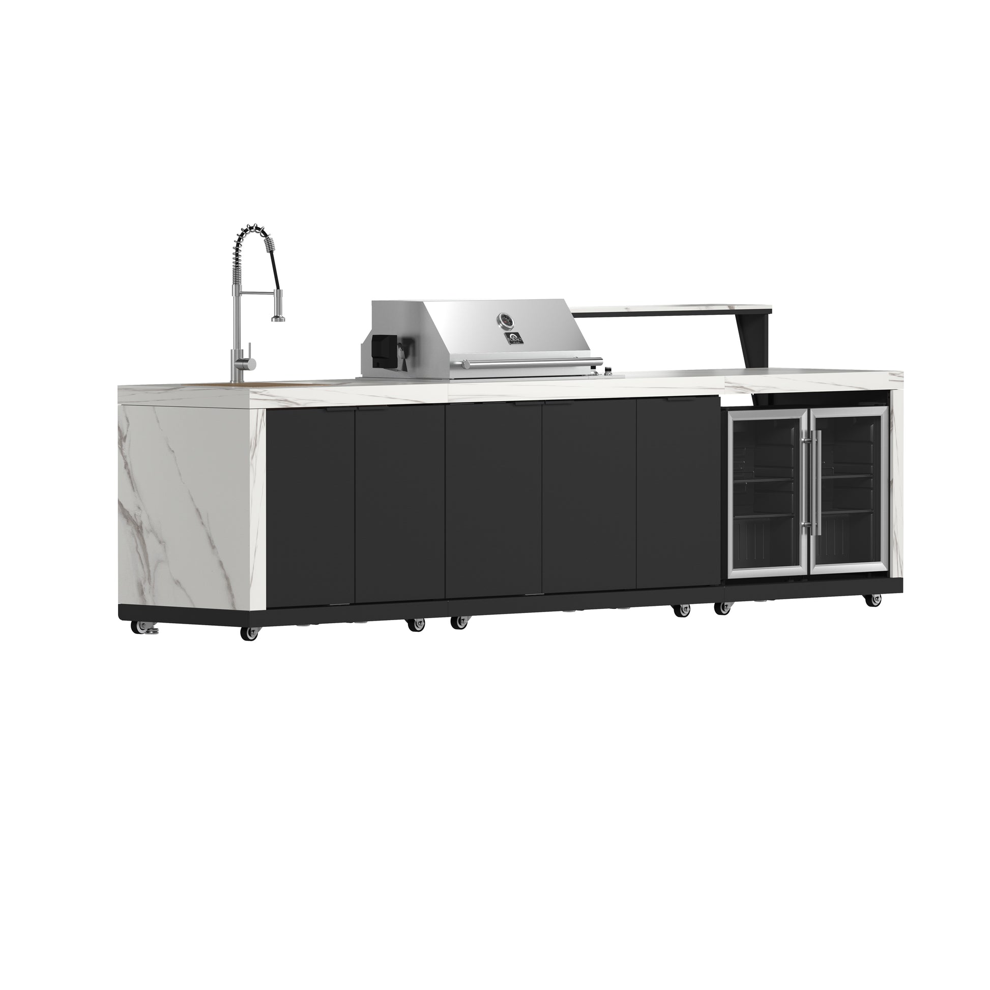 Forno Rimini Outdoor Kitchen: 30" BBQ 62,600 BTU, 4.8 cu.ft. Refrigerators, White Countertops - Forno Appliances