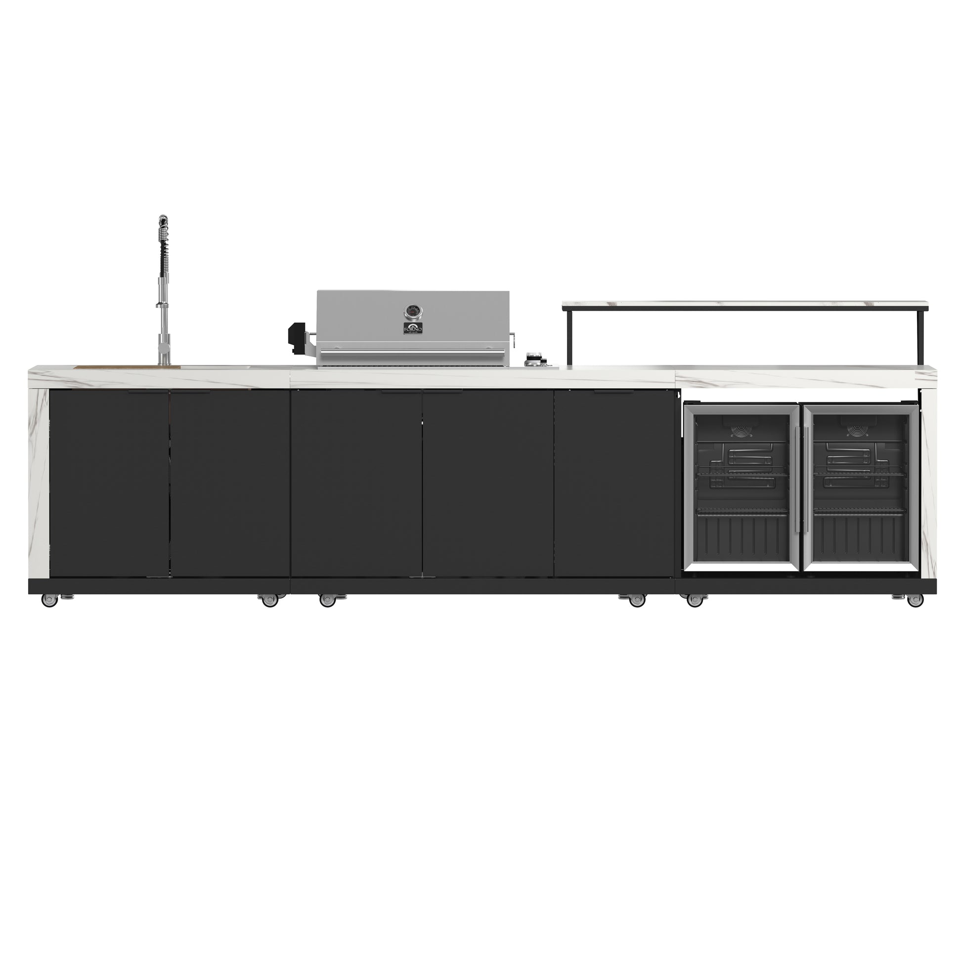 Forno Rimini Outdoor Kitchen: 30" BBQ 62,600 BTU, 4.8 cu.ft. Refrigerators, White Countertops - Forno Appliances
