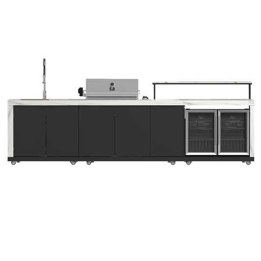 Forno Rimini Outdoor Kitchen: 30" BBQ 62,600 BTU, 4.8 cu.ft. Refrigerators, White Countertops - Forno Appliances