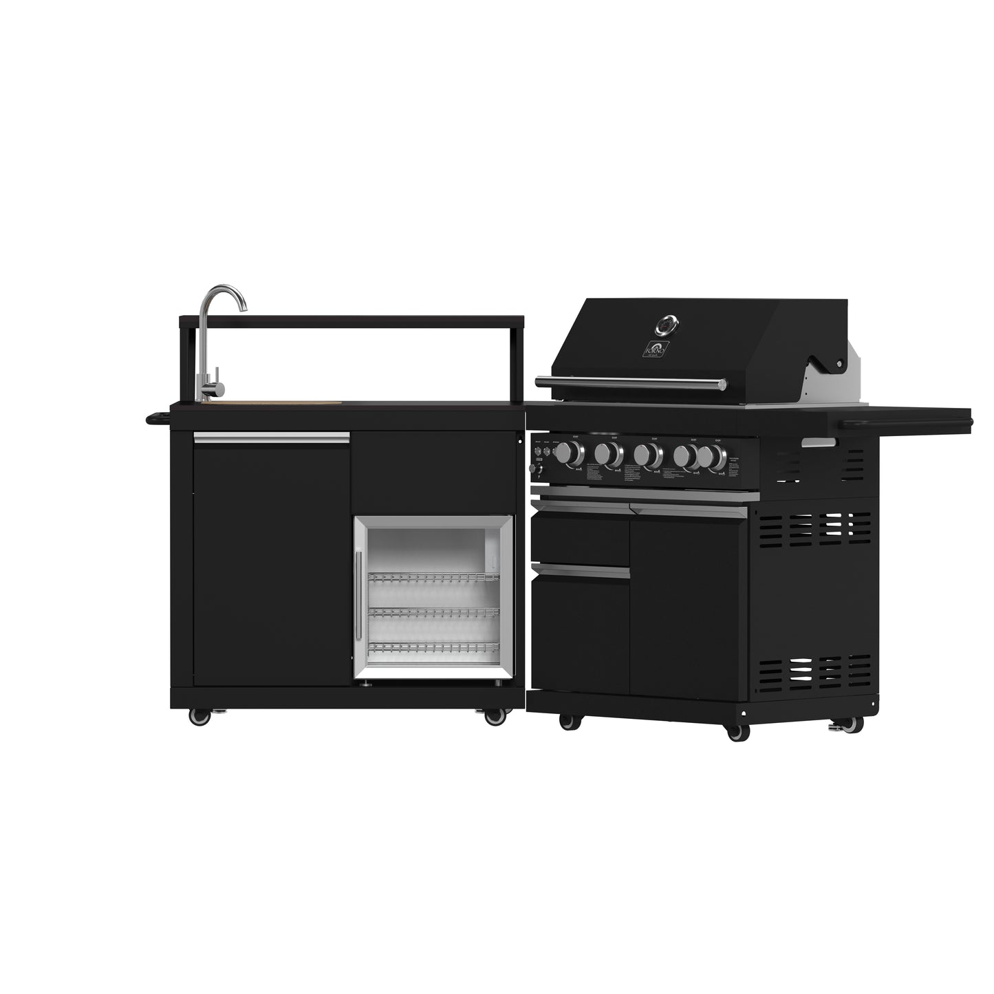 Forno All’Aperto 62,600 BTU BBQ, 3 Stainless Steel Burners, Infrared Burners, Sink Module, Black Sintered Stone Countertops, Bar and Beverage Center - Forno Appliances