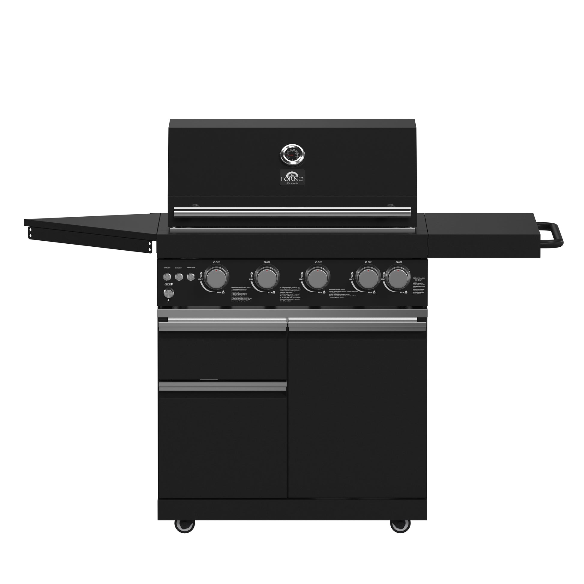 Forno All’Aperto 62,600 BTU BBQ, 3 Stainless Steel Burners, Infrared Burners, Sink Module, Black Sintered Stone Countertops, Bar and Beverage Center - Forno Appliances