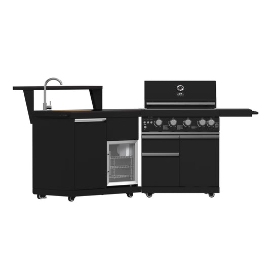 Forno All’Aperto 62,600 BTU BBQ, 3 Stainless Steel Burners, Infrared Burners, Sink Module, Black Sintered Stone Countertops, Bar and Beverage Center - Forno Appliances