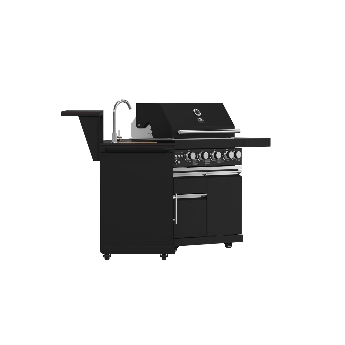 Forno All’Aperto 62,600 BTU BBQ, 3 Stainless Steel Burners, Infrared Burners, Sink Module, Black Sintered Stone Countertops, Bar and Beverage Center - Forno Appliances