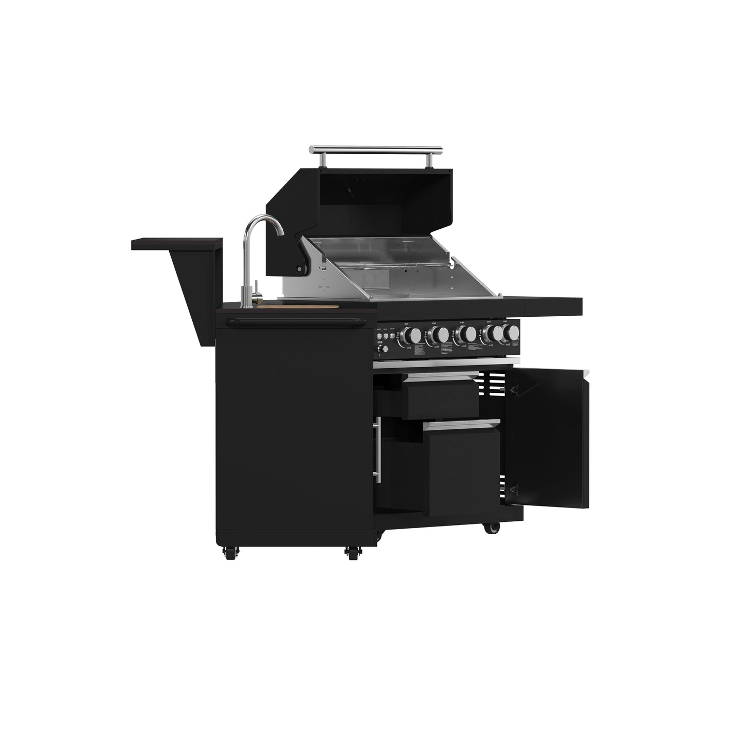 Forno All’Aperto 62,600 BTU BBQ, 3 Stainless Steel Burners, Infrared Burners, Sink Module, Black Sintered Stone Countertops, Bar and Beverage Center - Forno Appliances