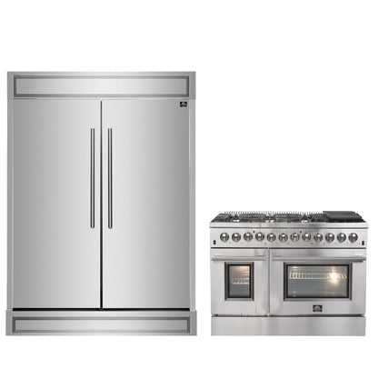 FORNO Premium 2-Piece Kitchen Bundle - Galiano 48" Stainless Steel Dual Fuel Range, Forno Maderno 2-28 " Wide Units with Decorative Trim - FBDL-017-03CAUS - Forno Appliances