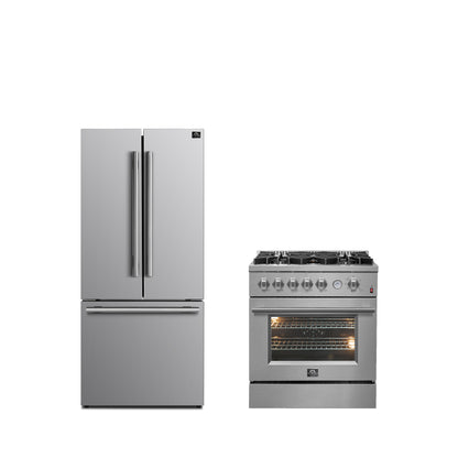 FORNO Premium 2-Piece Kitchen Bundle -Giovanni 30-inch Gas Range Stainless Steel, Forno Gallipoli 30" French Door Refrigerator with Bottom Freezer 17.5 cu. ft Capacity - FBDL-020-01CAUS - Forno Appliances