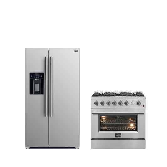 FORNO Premium 2-Piece Kitchen Bundle -Marco 30-inch Gas Range Stainless Steel, Forno Salerno 36" Side by Side Stainless Steel Refrigerator 20 cu.ft - FBDL-021-03CAUS - Forno Appliances