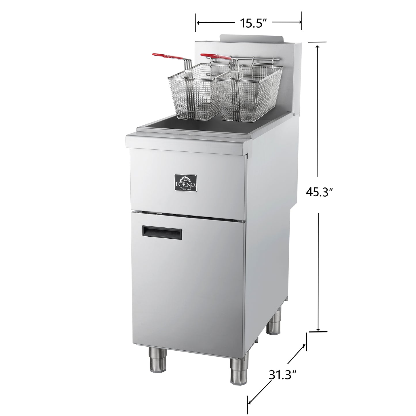 Forno Commerciale Natural Gas Deep Fryer, 3 Burners 90,000 BTU, 40 lbs, Millivolt Control - Forno Appliances