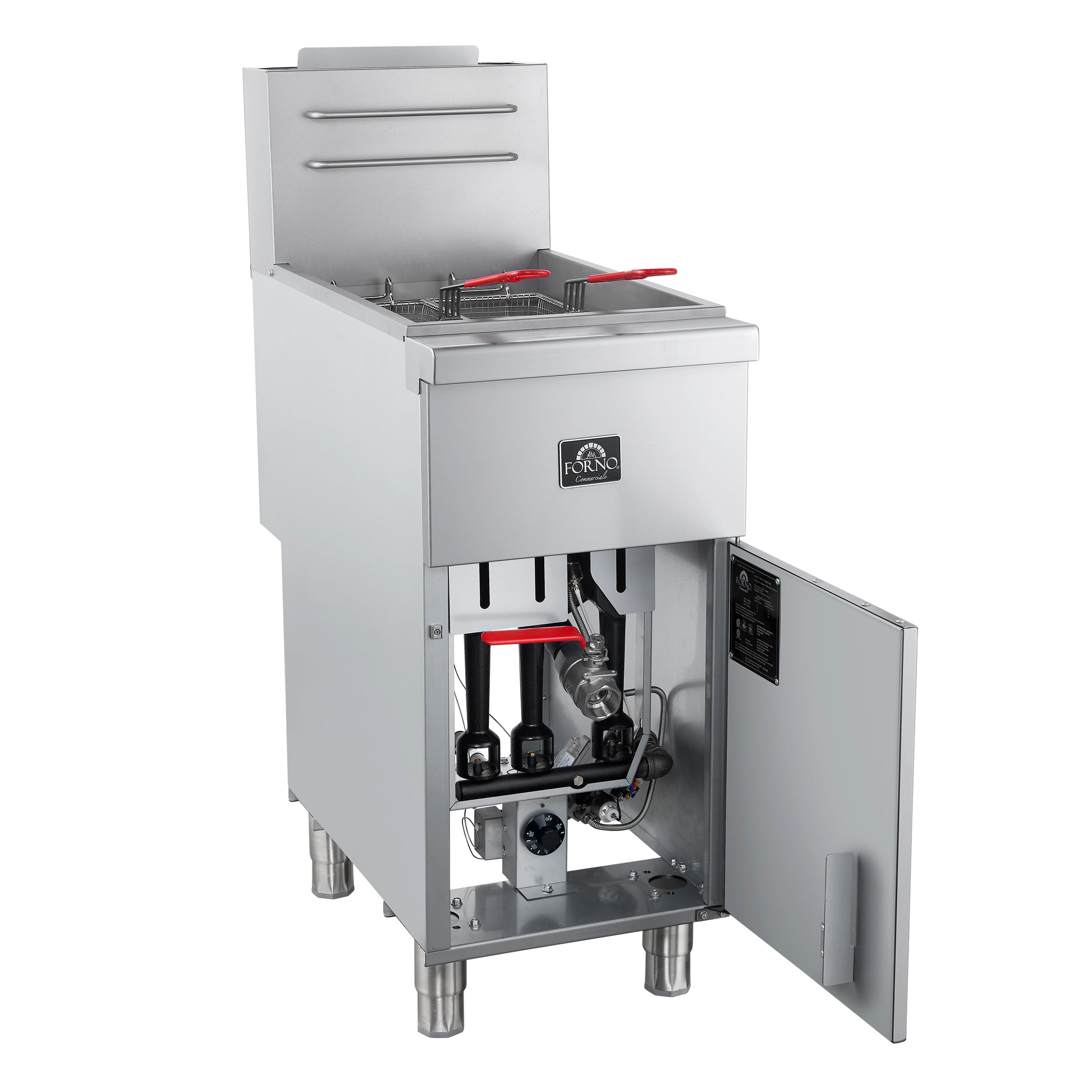 Forno Commerciale Natural Gas Deep Fryer, 3 Burners 90,000 BTU, 40 lbs, Millivolt Control - Forno Appliances