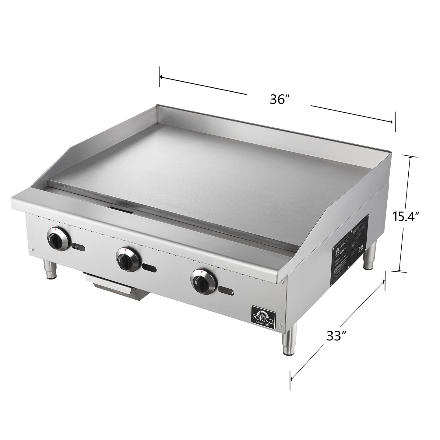 Forno Commerciale 36 Inch Gas Griddle, 3 Burners - Forno Appliances