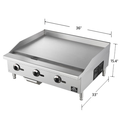 Forno Commerciale 36 Inch Gas Griddle, 3 Burners - Forno Appliances