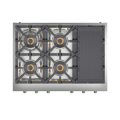 Forno Spezia Alta Qualita 36-Inch Pro-Style Gas Rangetop, Stainless Steel, 6 Sealed Burners, Continuous Cast Iron Grates, High Heat Output - Forno Appliances