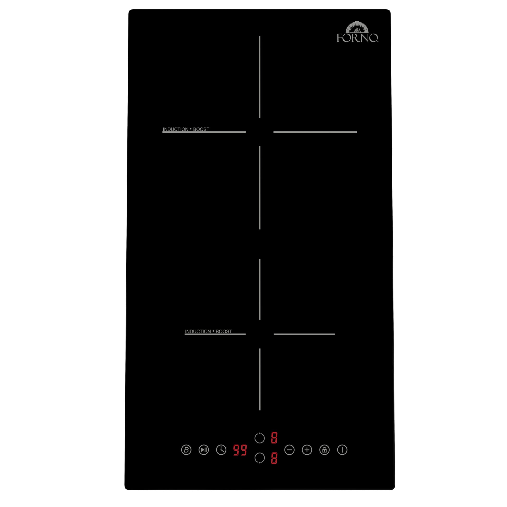 Forno Parco 12-Inch Induction Cooktop, 2 Zones, 3,600W Total Power, Touch Control, 9 Power Levels, Booster Function - Forno Appliances