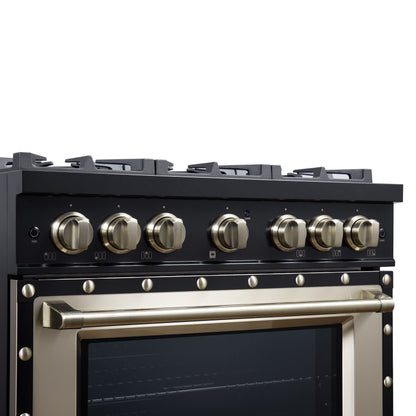 Valente 36" Dual Fuel Range in Black, 6 Sealed Burners, 71 000 BTU Cooktop Output , 5.2 Cu.Ft. convection Oven, Telescopic Racks - Forno Appliances