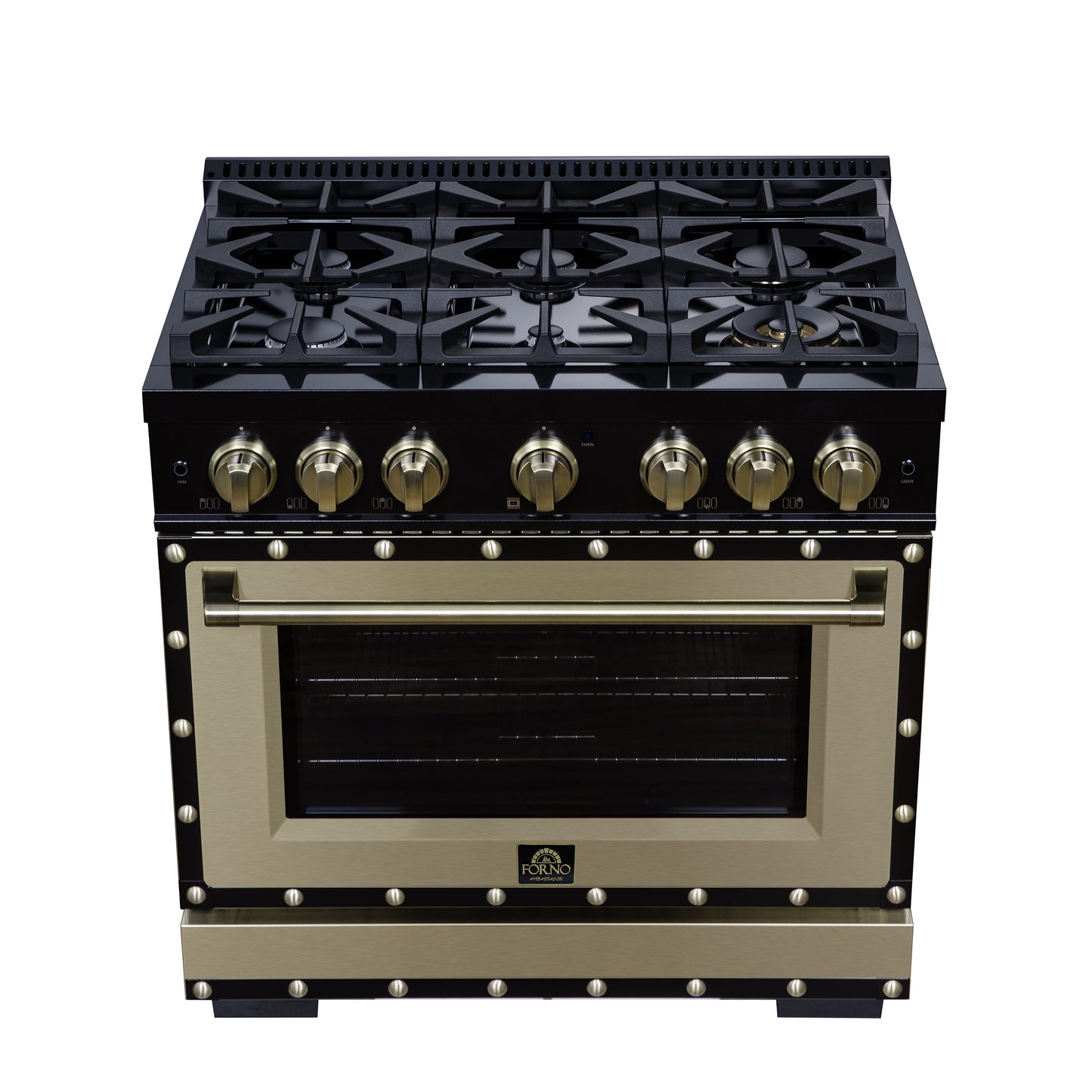 Valente 36" Dual Fuel Range in Black, 6 Sealed Burners, 71 000 BTU Cooktop Output , 5.2 Cu.Ft. convection Oven, Telescopic Racks - Forno Appliances