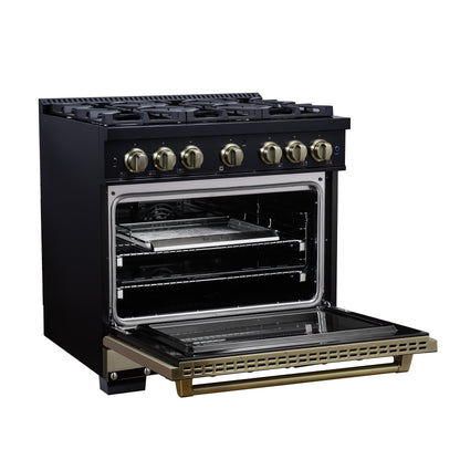 Valente 36" Dual Fuel Range in Black, 6 Sealed Burners, 71 000 BTU Cooktop Output , 5.2 Cu.Ft. convection Oven, Telescopic Racks - Forno Appliances