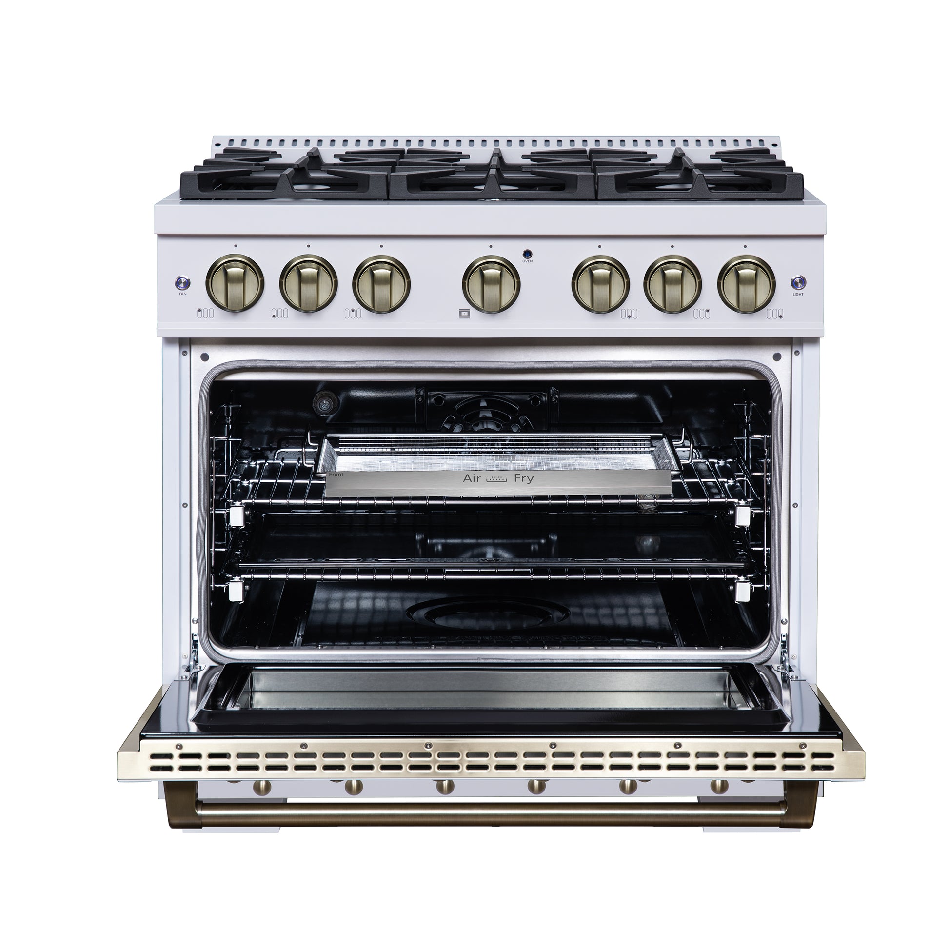 Valente 36" Dual Fuel Range in White, 6 Sealed Burners, 71 000 BTU Cooktop Output , 5.2 Cu.Ft. convection Oven, Telescopic Racks - Forno Appliances