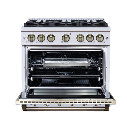 Valente 36" Dual Fuel Range in White, 6 Sealed Burners, 71 000 BTU Cooktop Output , 5.2 Cu.Ft. convection Oven, Telescopic Racks - Forno Appliances