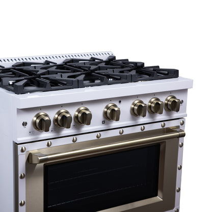 Valente 36" Dual Fuel Range in White, 6 Sealed Burners, 71 000 BTU Cooktop Output , 5.2 Cu.Ft. convection Oven, Telescopic Racks - Forno Appliances