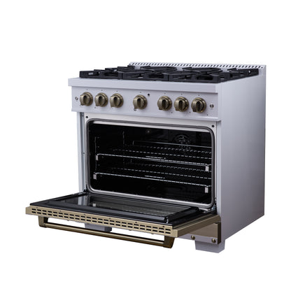 Valente 36" Dual Fuel Range in White, 6 Sealed Burners, 71 000 BTU Cooktop Output , 5.2 Cu.Ft. convection Oven, Telescopic Racks - Forno Appliances