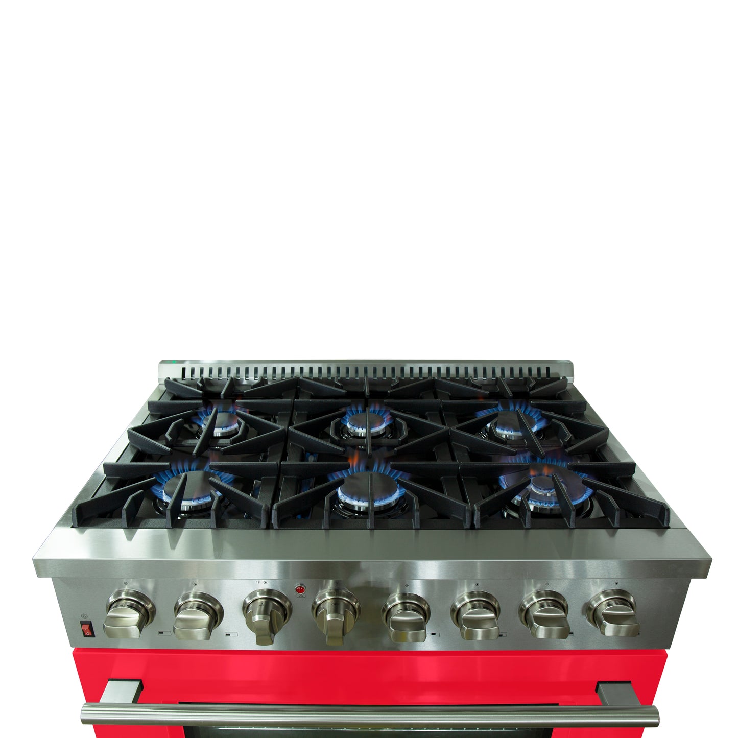 Forno Galiano 36-Inch Freestanding Dual Fuel Range, 6 Burners, Double Convection Ovens, Red Door