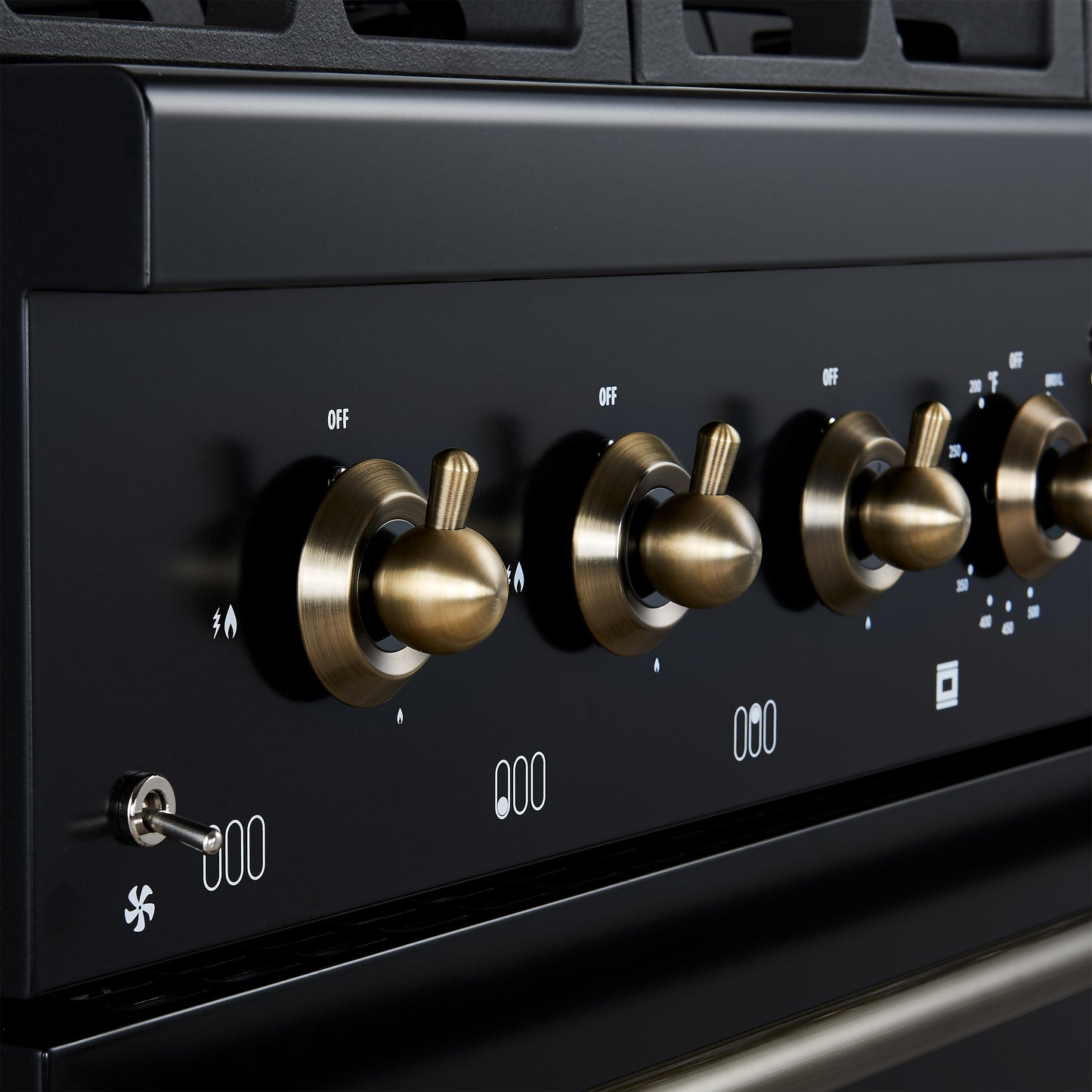 Forno Antico 36-inch Dual Fuel Range, Black and Antique Brass, 6 Burners, 4.5 cu.ft. Convection Oven - Forno Appliances